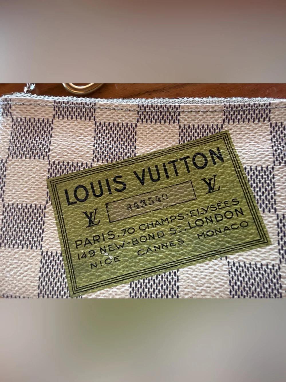 Limited Ed. Louis Vuitton Damier Azur Canvas Pouch with Olive Green Label-Coa